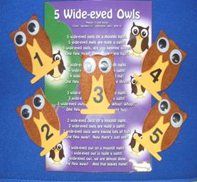 Owls (5 wood props with numbers)